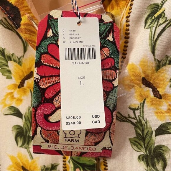 NWT Farm Rio Anthropologie Long Sleeve Button Front Mini Sunflower Dress Large - Picture 13 of 16